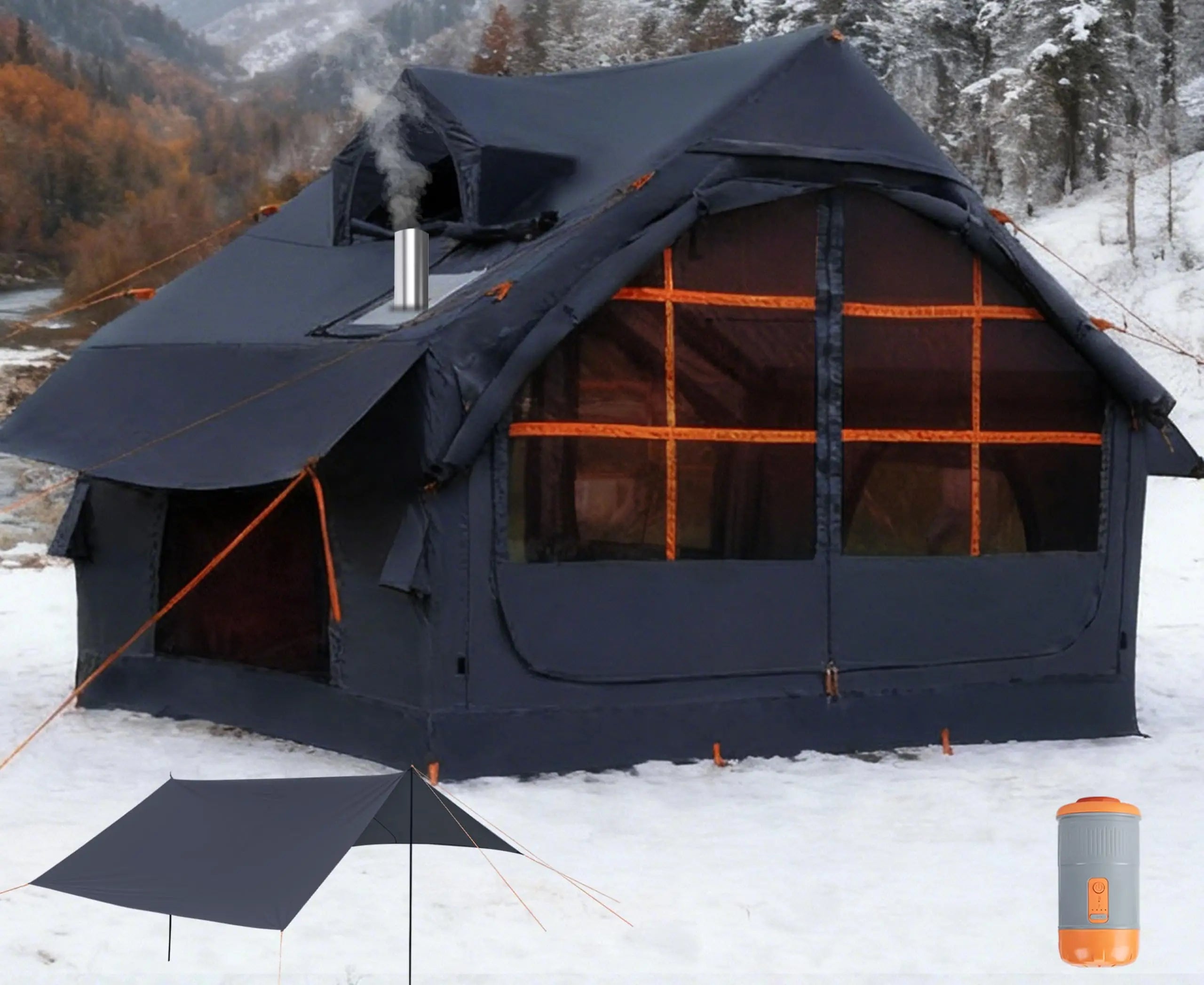 Inflatable Camping Tent With Awning Quick Setup Waterproof Oxford Tent For Adults