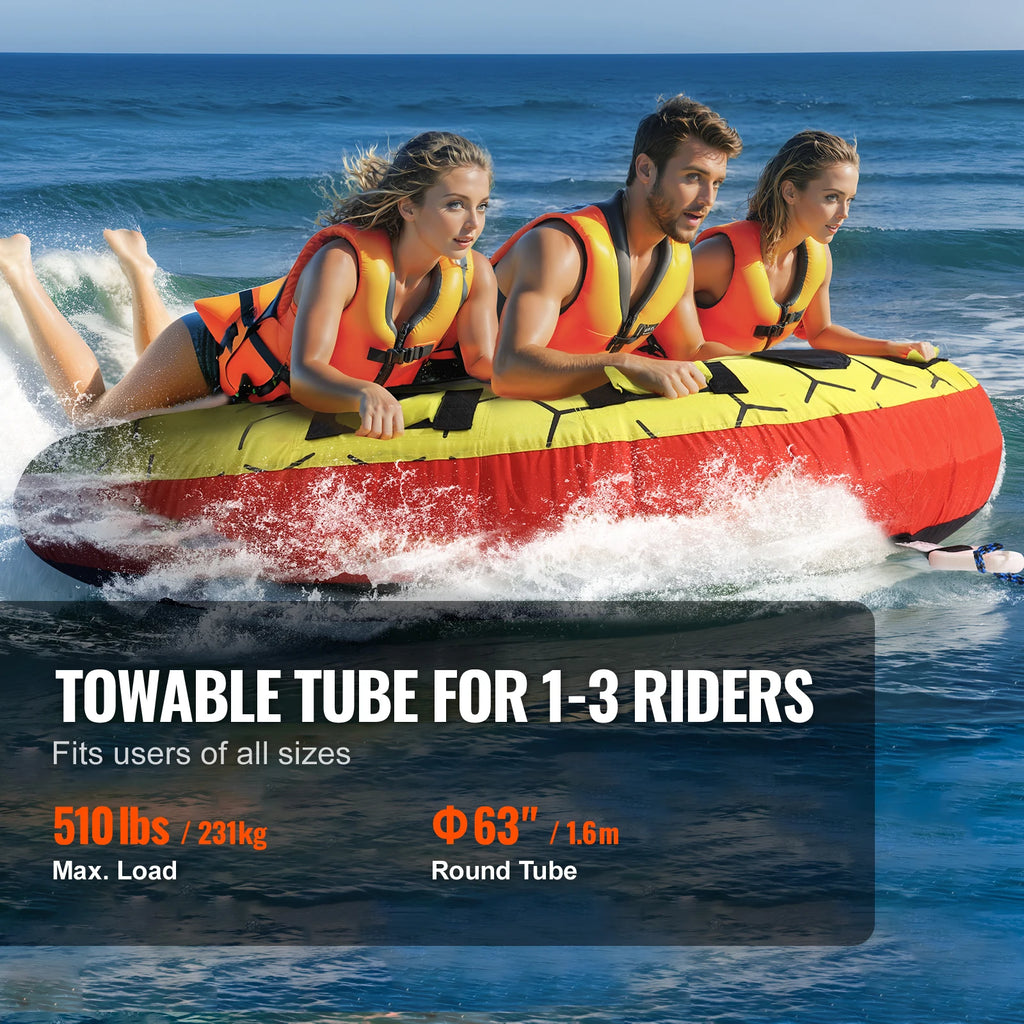 Towable Tube for Boating 1-3 People Inflatable Boat 63" Round Water Sport Towable Tube for Boat