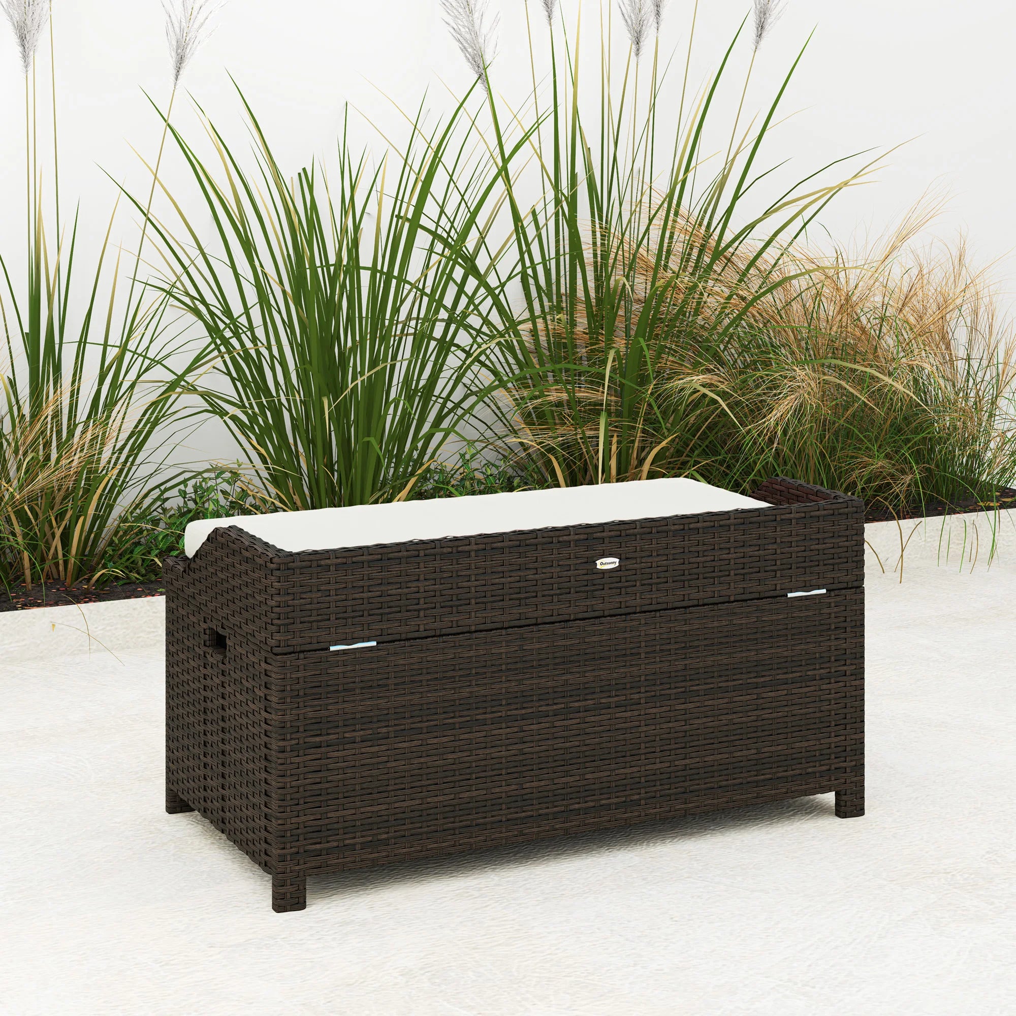 Outdoor Patio & Backyard Garden Bench w/ Comfortable White Top Cushion, Cream