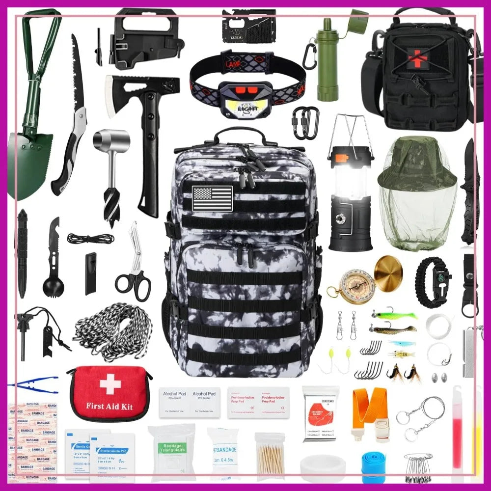45L Survival Gear Set Camping Backpack First Aid Kit Outdoor Hiking Equipment