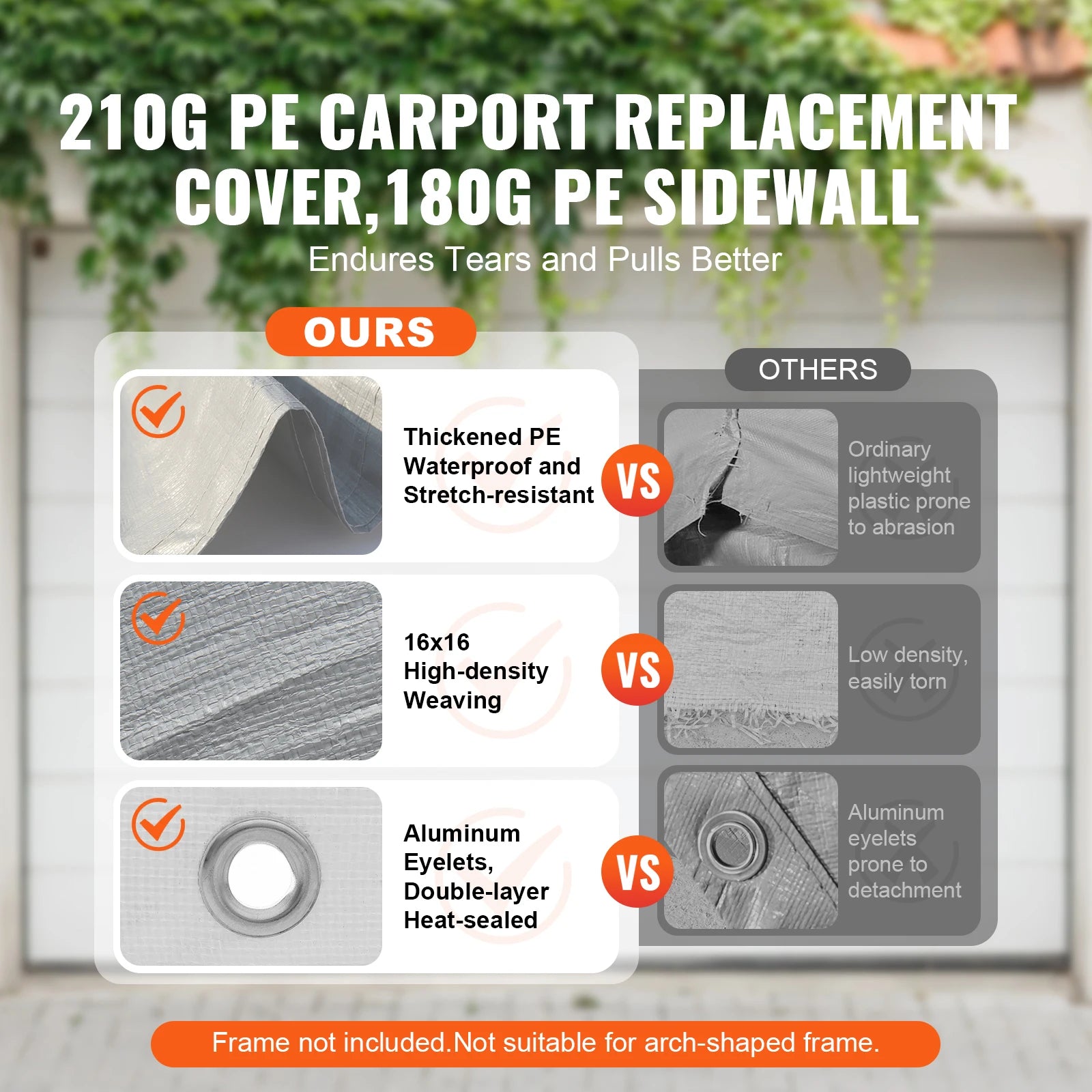 Carport Replacement Canopy Cover Garage Top Tent Heavy-Duty Waterproof (Frame Not Include）