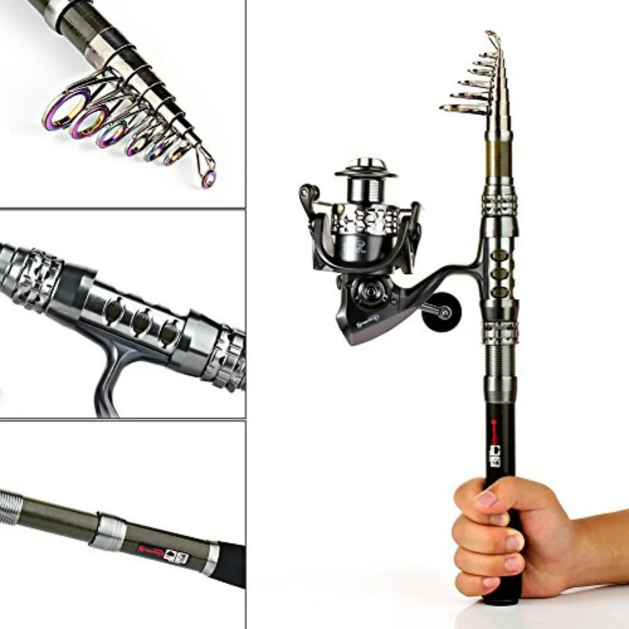 Fishing Rod Reel Combo with Telescopic Fishing Pole Spinning Reel Carrier Bag Saltwater Freshwater