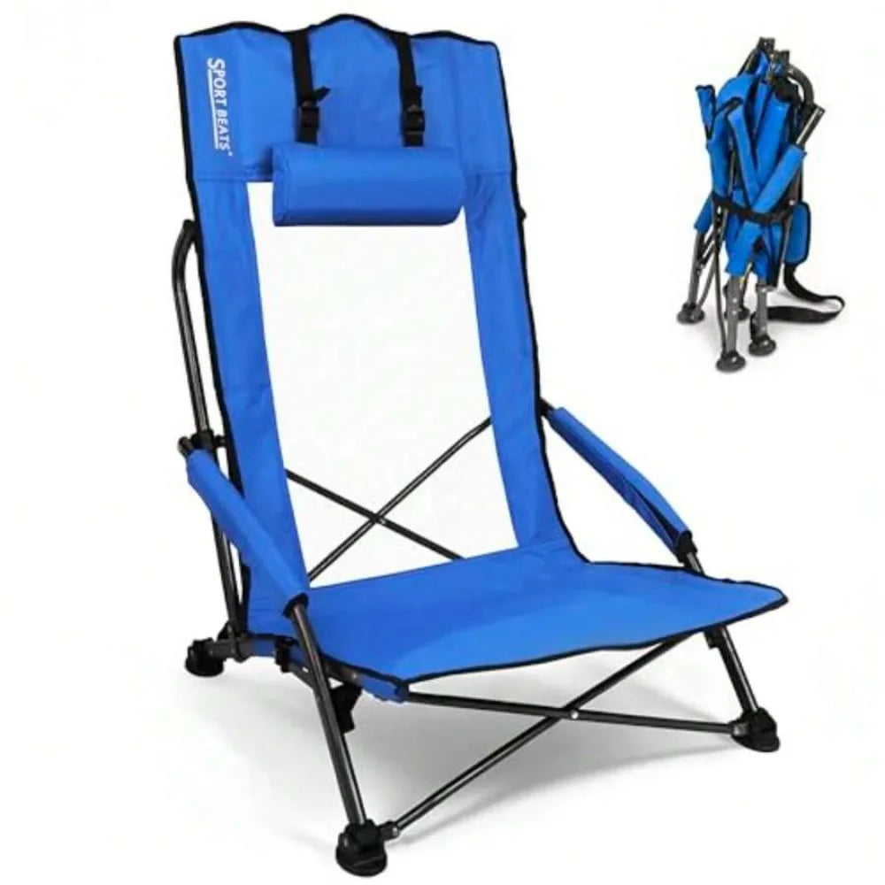 4 Pack Heavy Duty Folding Beach Chairs for Adults with High Back, Low Profile, 22.5 inch Wide Seat, Adjustable Headrest, Breathable Mesh Back