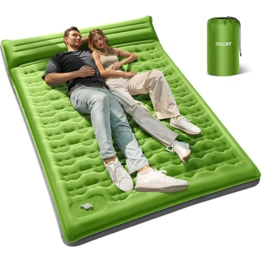 Double Sleeping Pad for Camping, 6" Extra-Thick Reinforced Camping Pad with Pillows and Built-in Pump