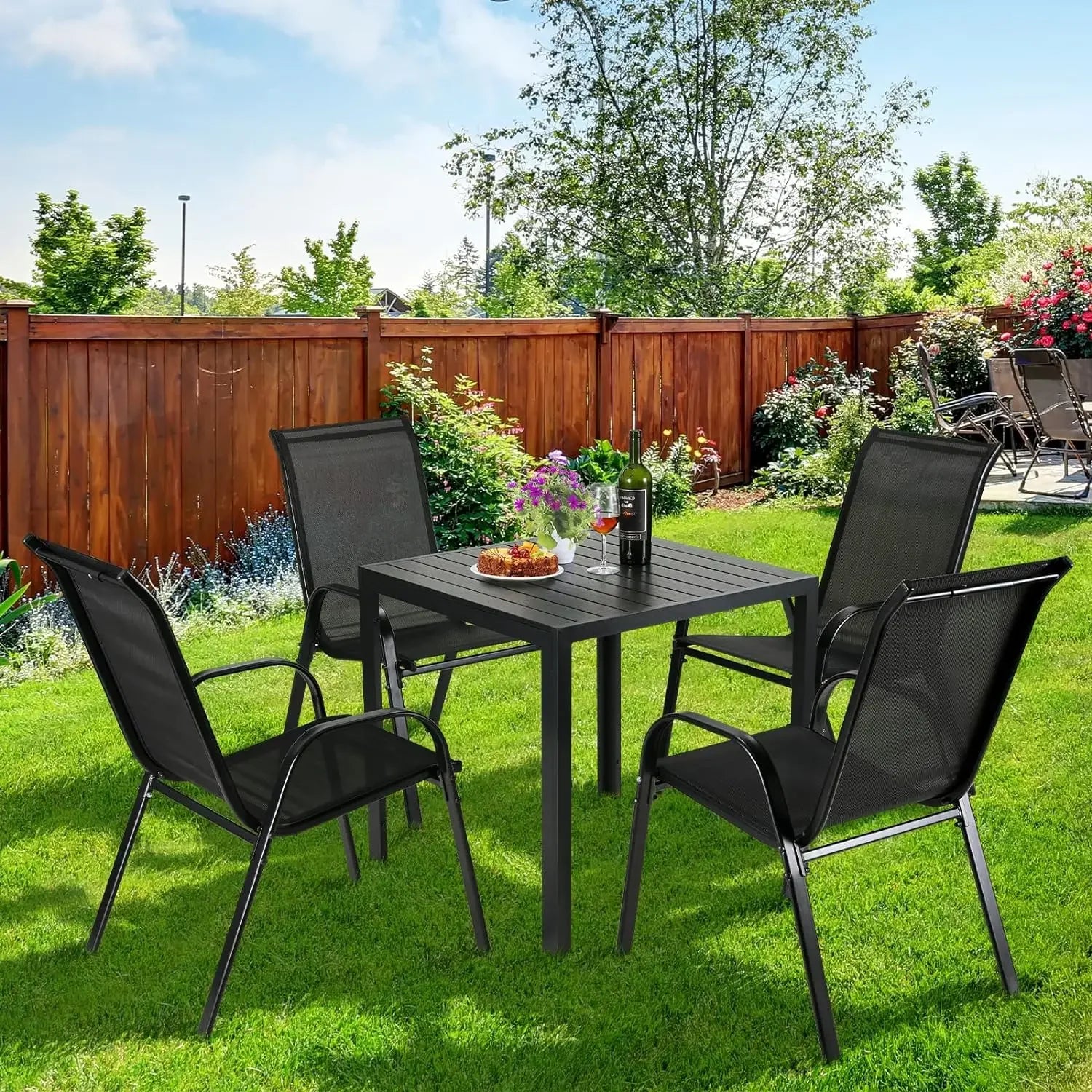 4PCS Garden Chairs Steel-iron Teslin Fabric High Back Balcony Chair Camping Chair Outdoor Seating Group
