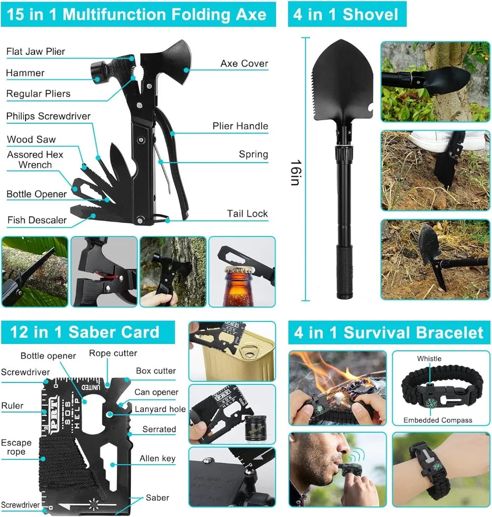 70L Camping Backpack with Survival Kit & First Aid Gear for Hiking Outdoor Adventure