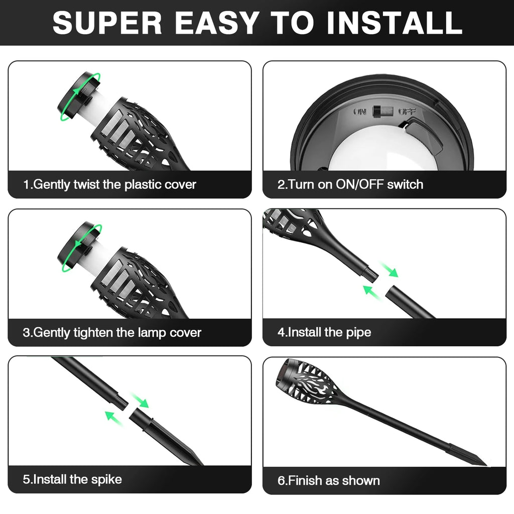 Solar Flame Torch Light LED Flickering For Lawn Path 4/6/8/12Pcs