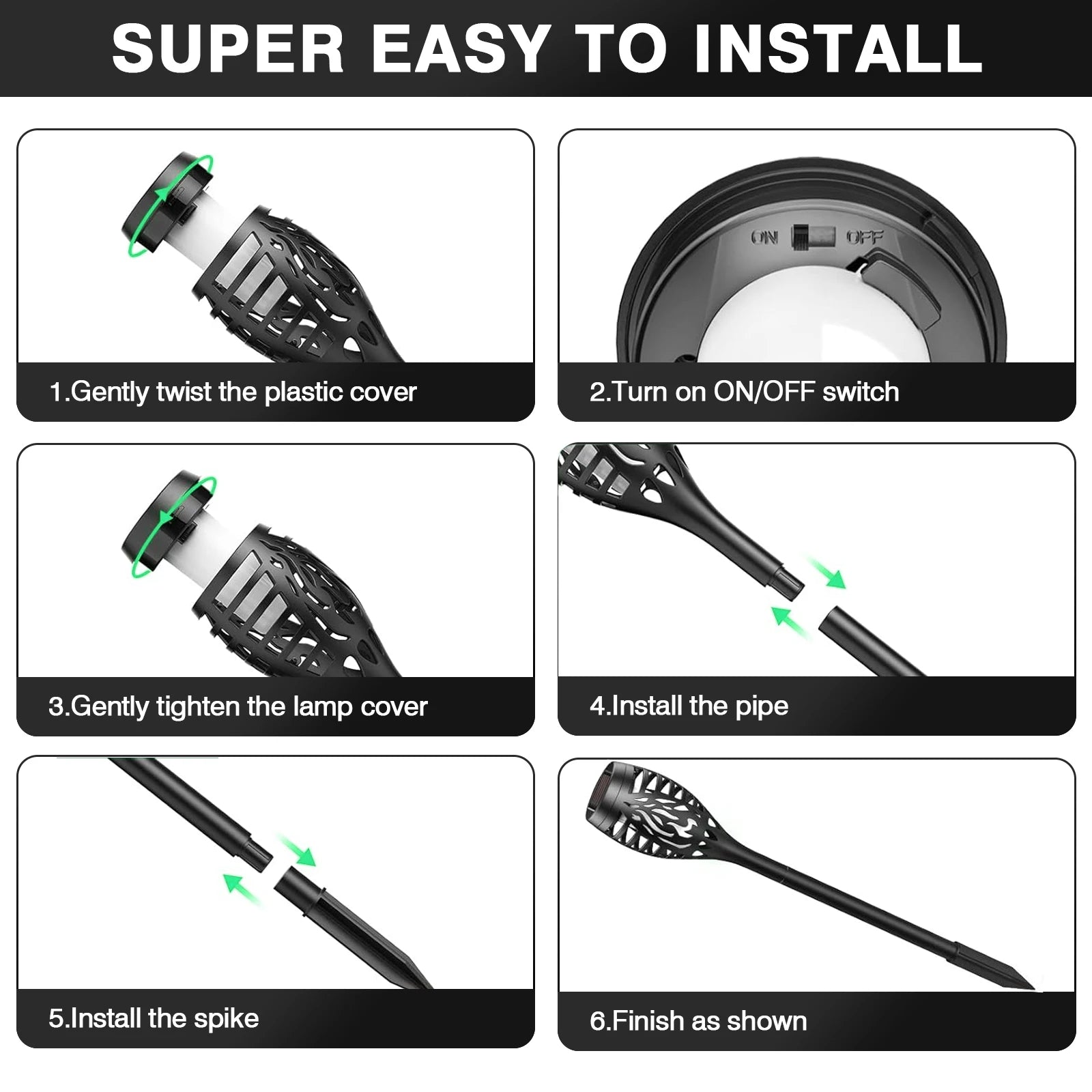 Solar Flame Torch Light LED Flickering For Lawn Path 4/6/8/12Pcs