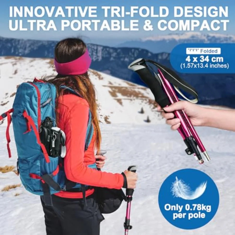 Hiking Poles Collapsible Trekking Poles - Aluminum Alloy 7075 Walking Sticks for Hiking with Telescopic and Foldable Tri-fold D