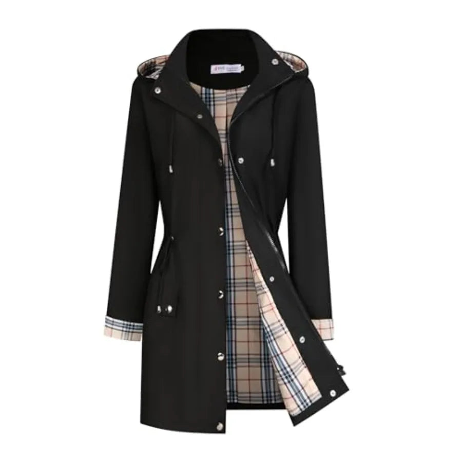Rain Coats for Women Waterproof Rain Jacket Lightweight Windbreaker Outdoor Hooded Trench Coat
