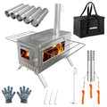 Portable Camping Wood Burning Stove Stainless Steel Tent Stove with 7 Chimney Pipes for Outdoor Camping
