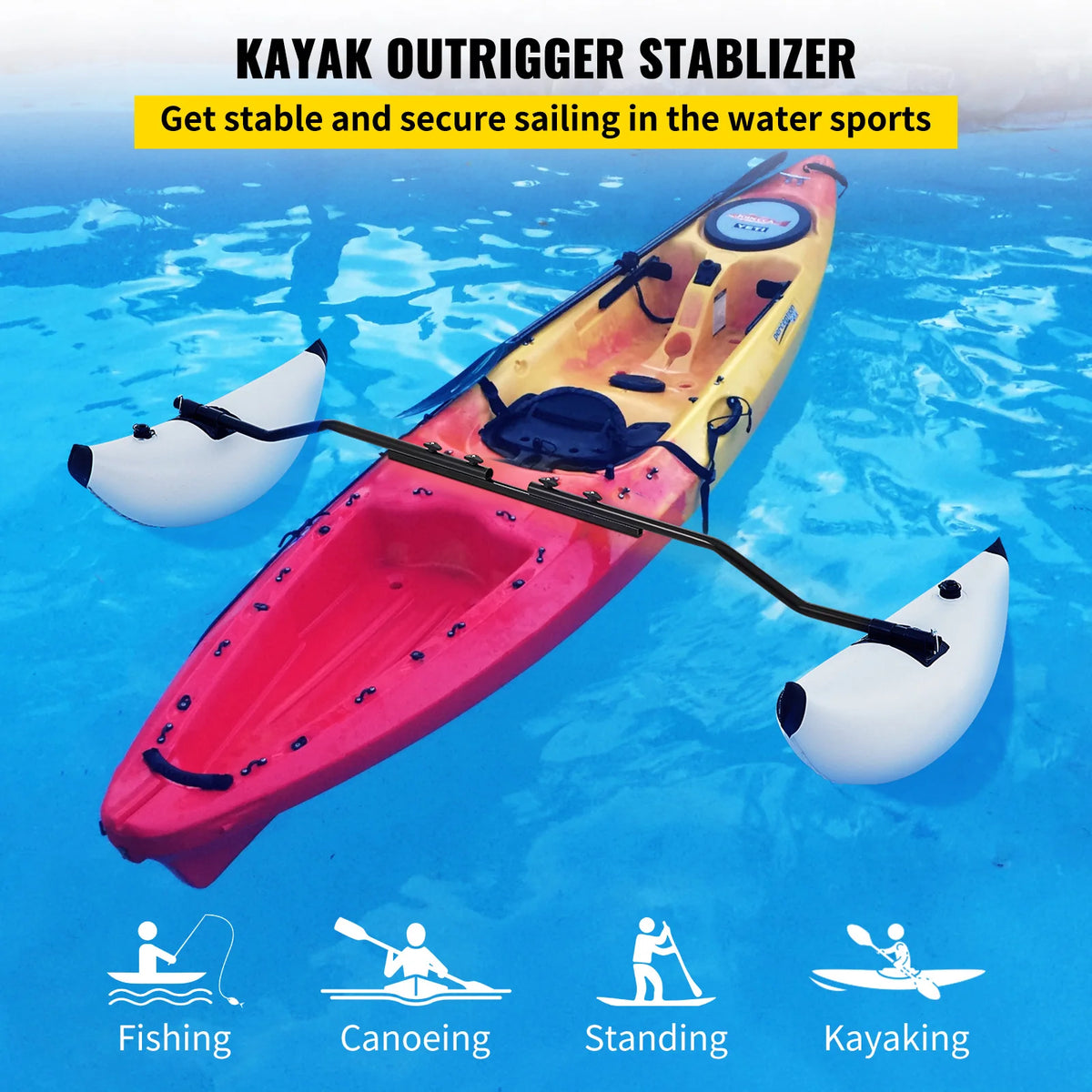 2 PCS Kayak Outrigger Stabilizers PVC Inflatable Outrigger Float with Sidekick Arms Rod Fit for Canoes, Fishing Boats