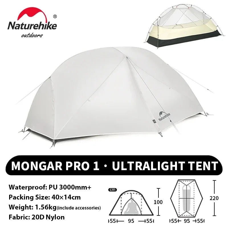 Mongar PRO Ultralight 1/2/3 Person Tent Camping Outdoor Waterproof 20D Nylon Backpacking Travel Cycling Tent