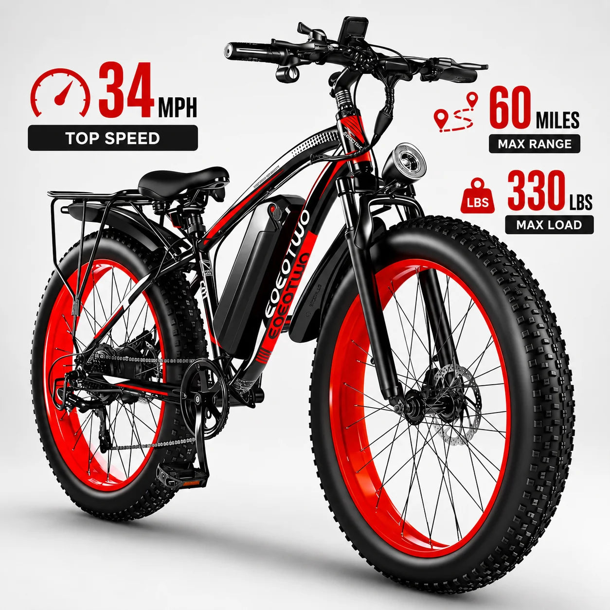 1500W Fat Tire Electric Bike for Adults 26"x4.0 All Terrain 34MPH Fast Mountain E-Bike 48V Bicycle