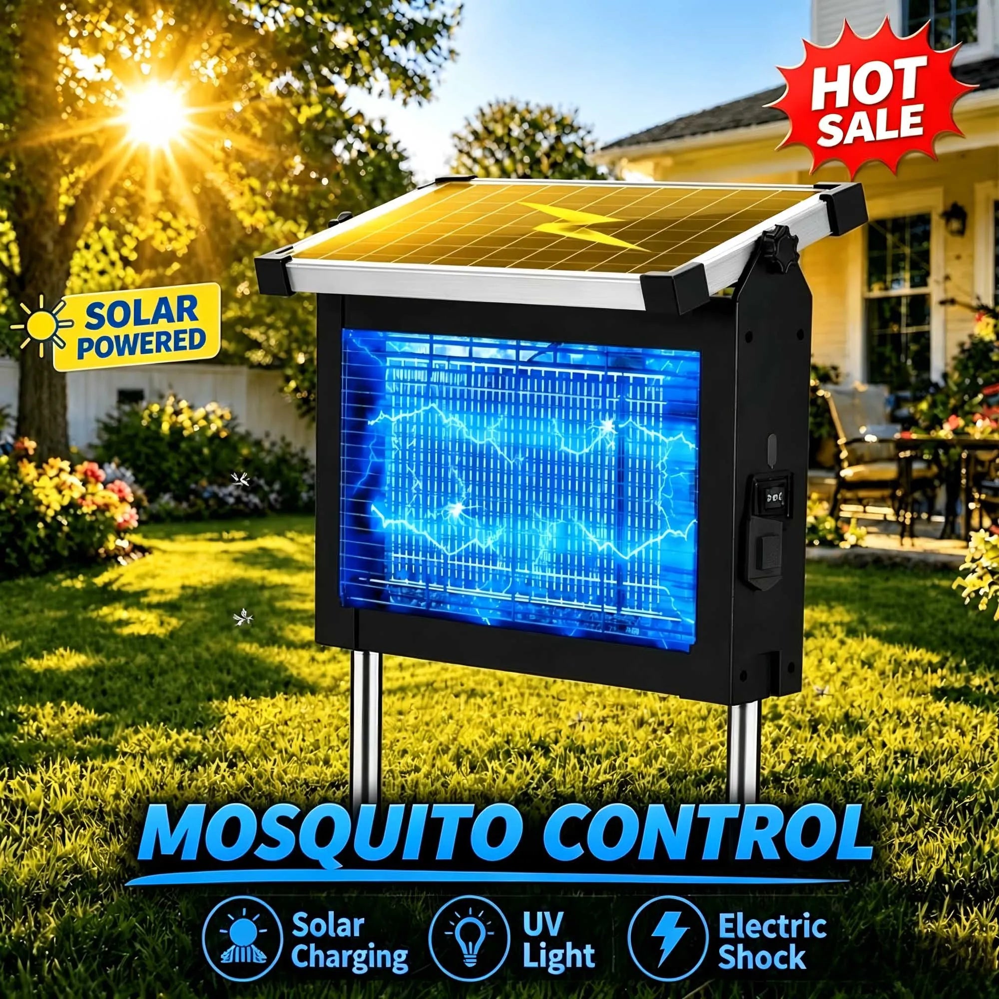 Solar Bug Zapper Outdoor, 4500V Mosquito Zapper with Panel Sensor, Waterproof Patio Camping