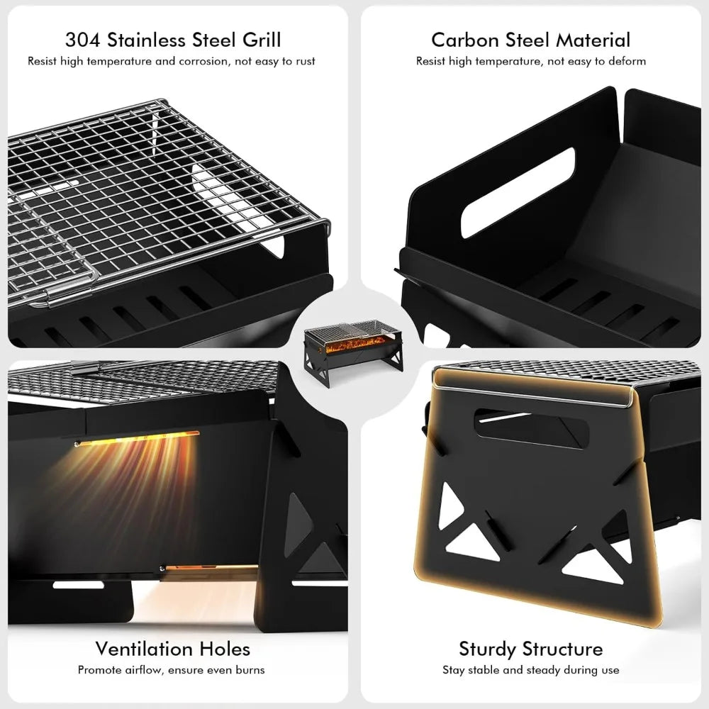 Folding Portable Charcoal Grill with Carry Bag for Outdoor Camping Cooking