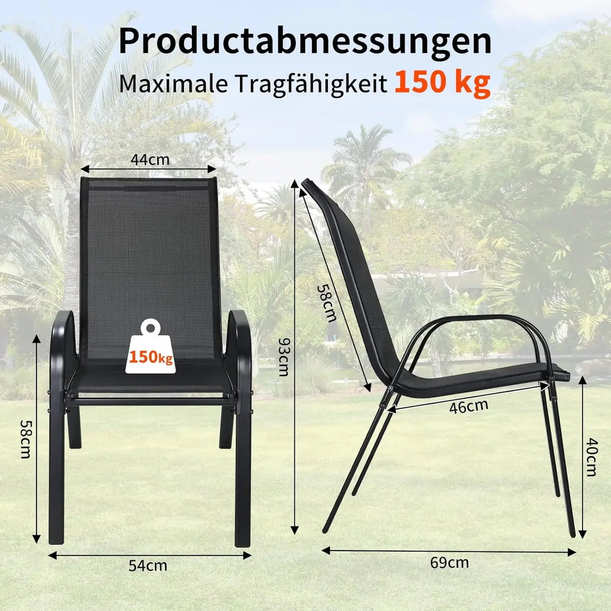 4PCS Garden Chairs Steel-iron+Teslin Fabric Folding High Back Balcony Chair Camping Chair Outdoor Seating Group Black
