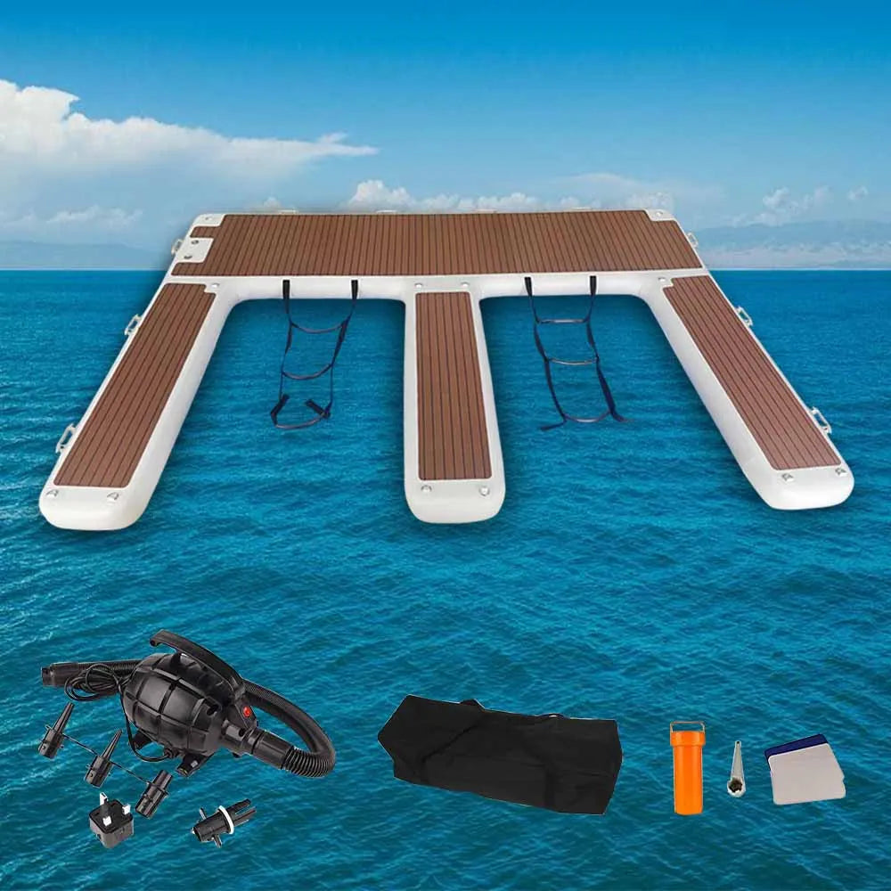 13ft/ 4m EVA Non-Slip Inflatable E Dock Platform Double Jet Ski Dock Lake Use