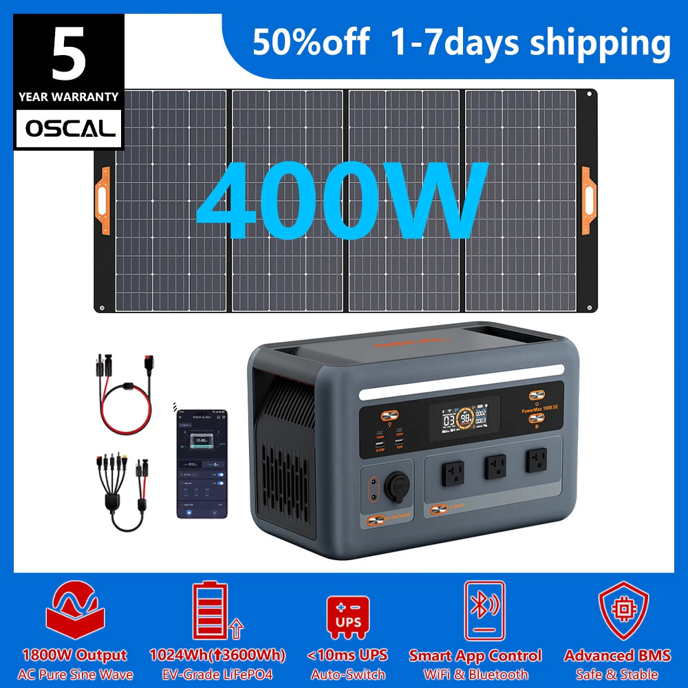 PowerMax 1800se 1800W/120V Portable Power Station 1024Wh LiFePO4 Continuous 3600W Surge 1H Fast Charge UPS Solar Generator