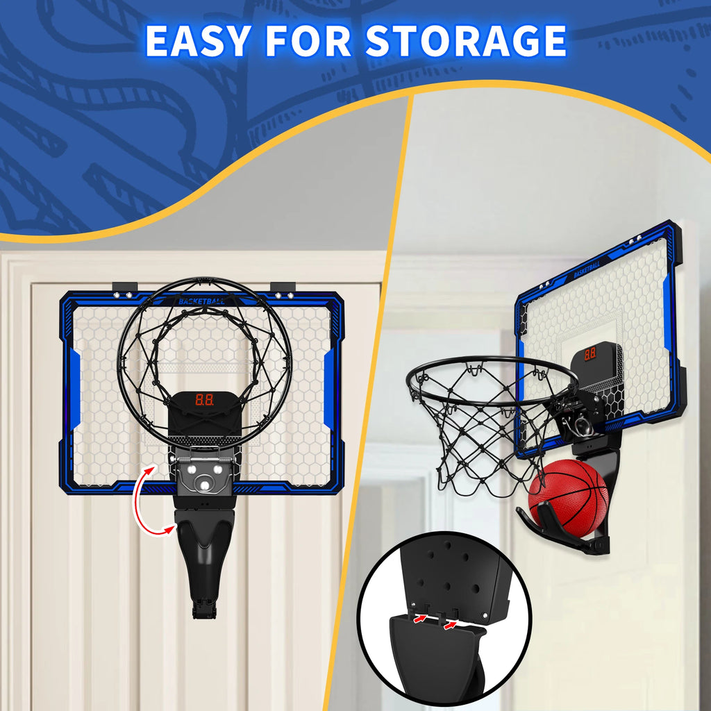 Basketball Hoop Wall-mounted Indoor/Outdoor Training Home Kids Basketball Toy, with 7 LED Lights Scoreboard