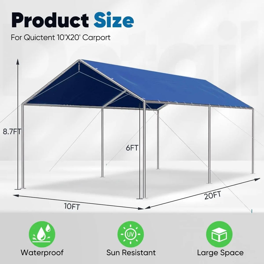 10x20 ft Heavy Duty Car Canopy Galvanized Frame Outdoor Party Boat Shelter