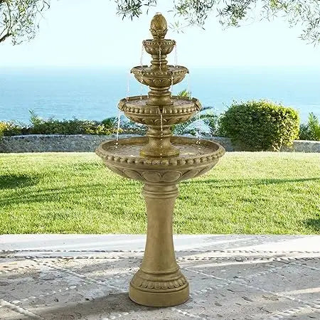 Sag Harbor 66" High Large Italian Outdoor Decor Sand Stone Floor Fountain with Light LED Waterfall 4-Tier Standing Basin Water F