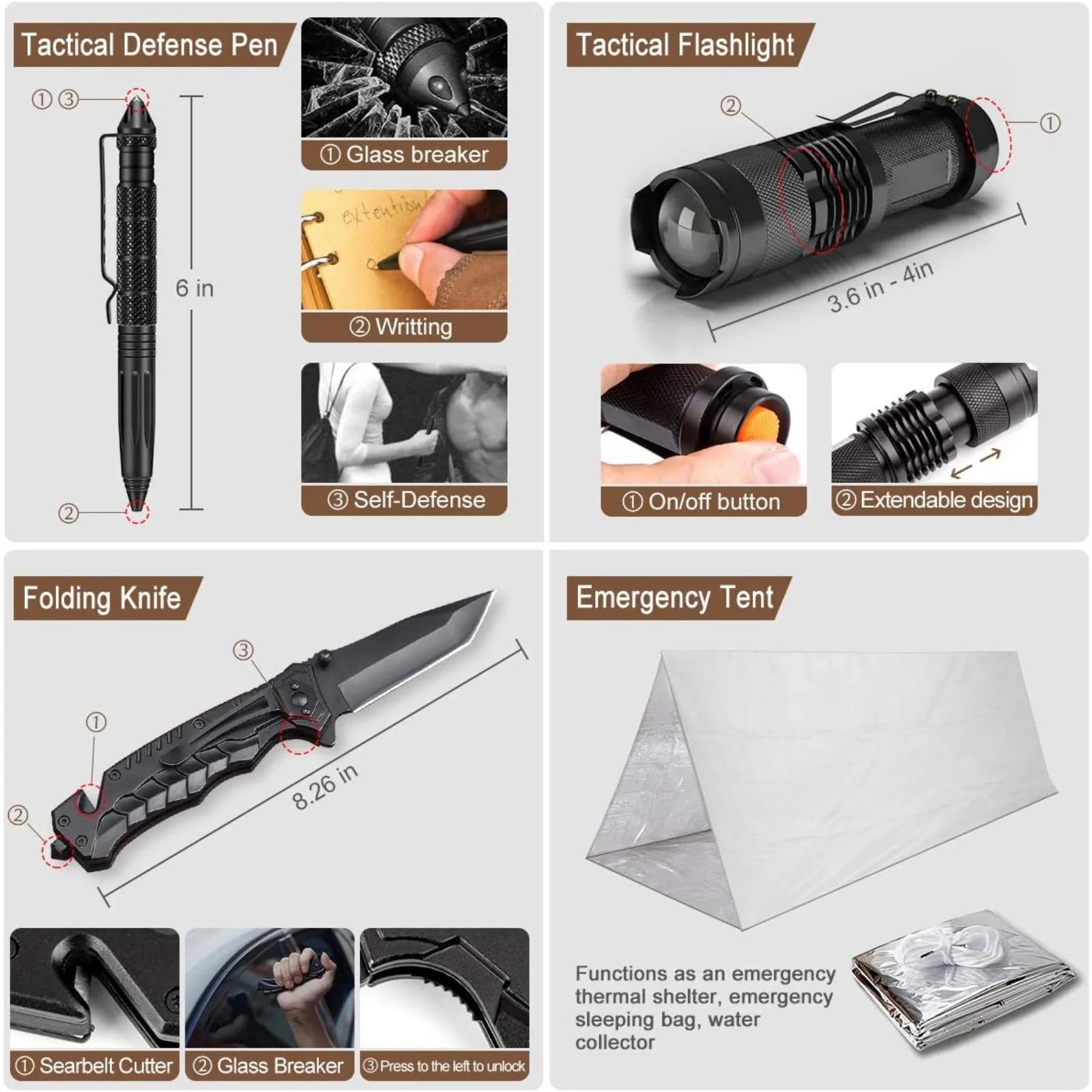 238Pcs Emergency Survival Kit, Professional Survival Gear Tool Molle Pouch and Emergency Tent