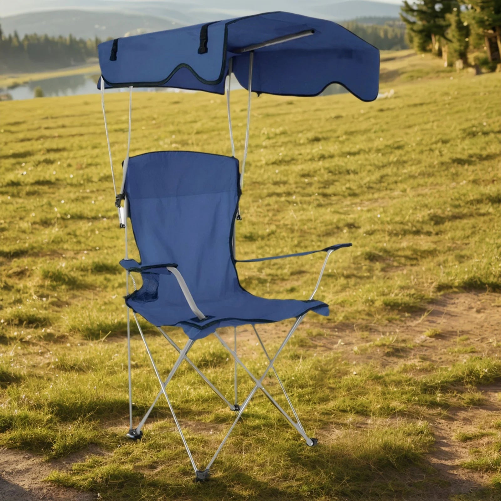 Large Camping Lawn Chair with Cover & Cup Holder Folding Fishing Chair