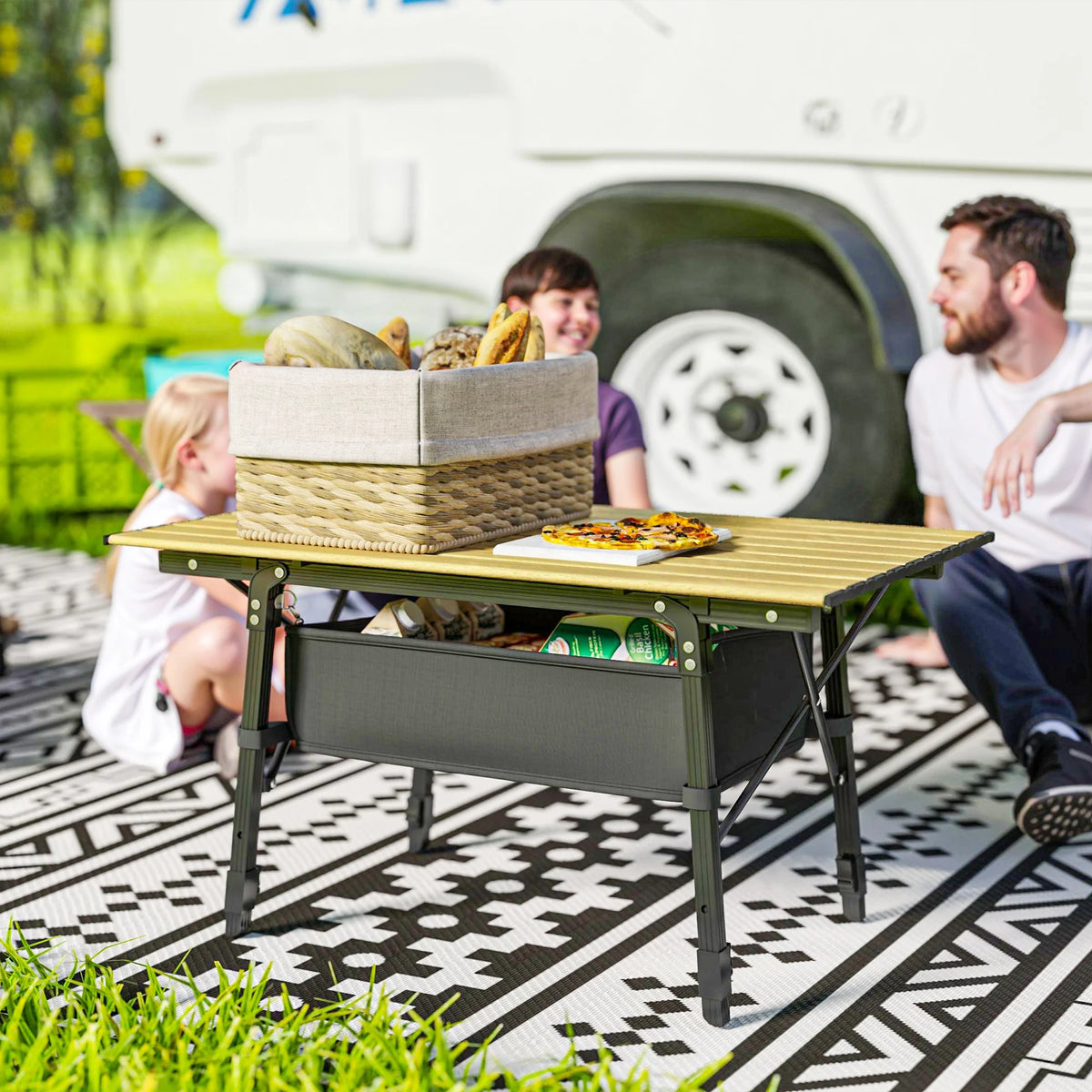 3ft Camping Table, Adjustable Height Small Folding Table, Brown