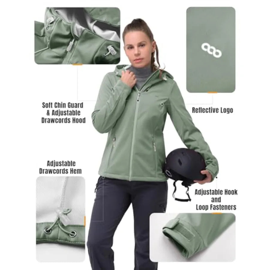 Women's Softshell Jacket with Hood Waterproof Lightweight Windbreaker Windproof Rain Shell Jacket
