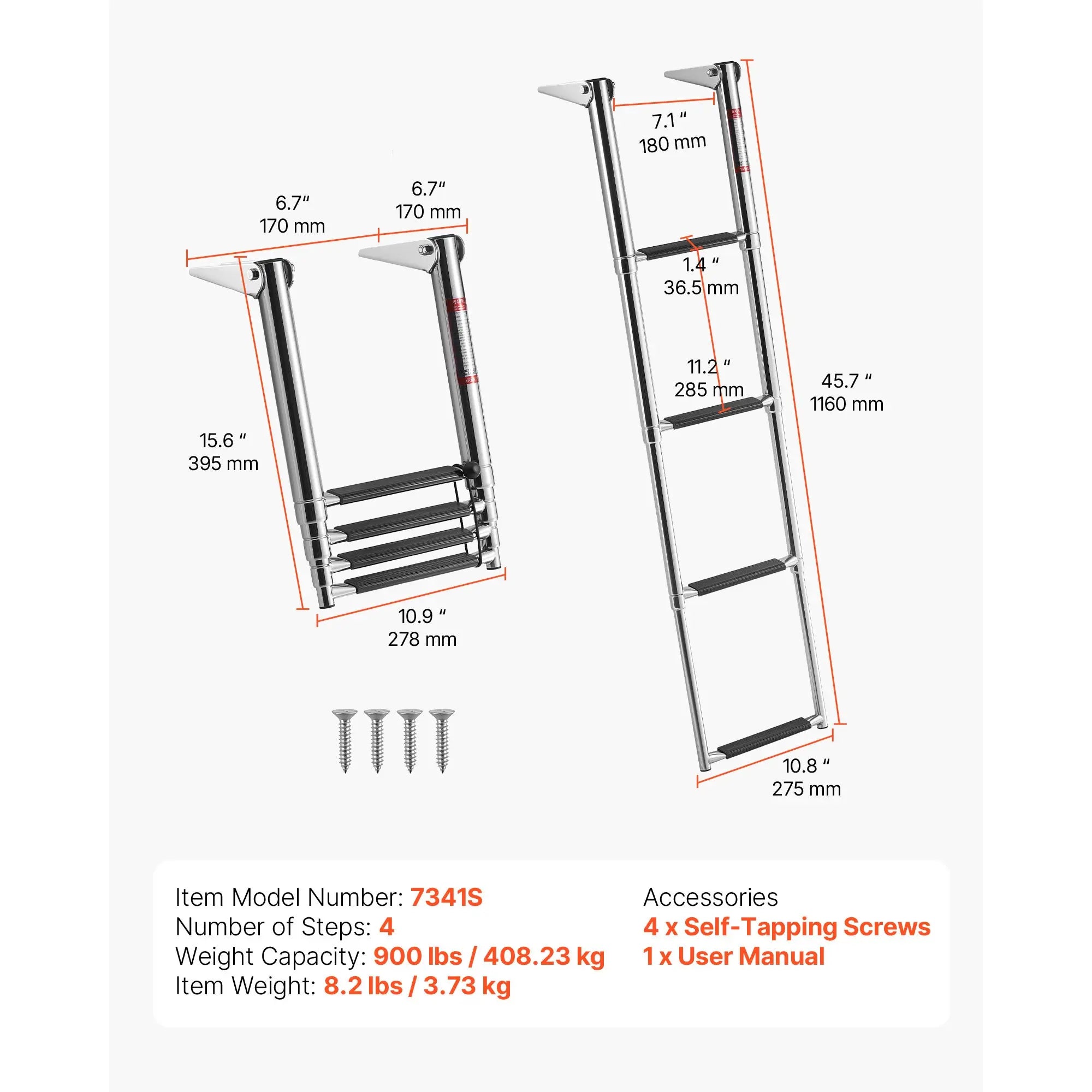 3/4 Steps Boat Ladder Stainless Steel 600/900 lbs Telescoping Folding Swim Deck