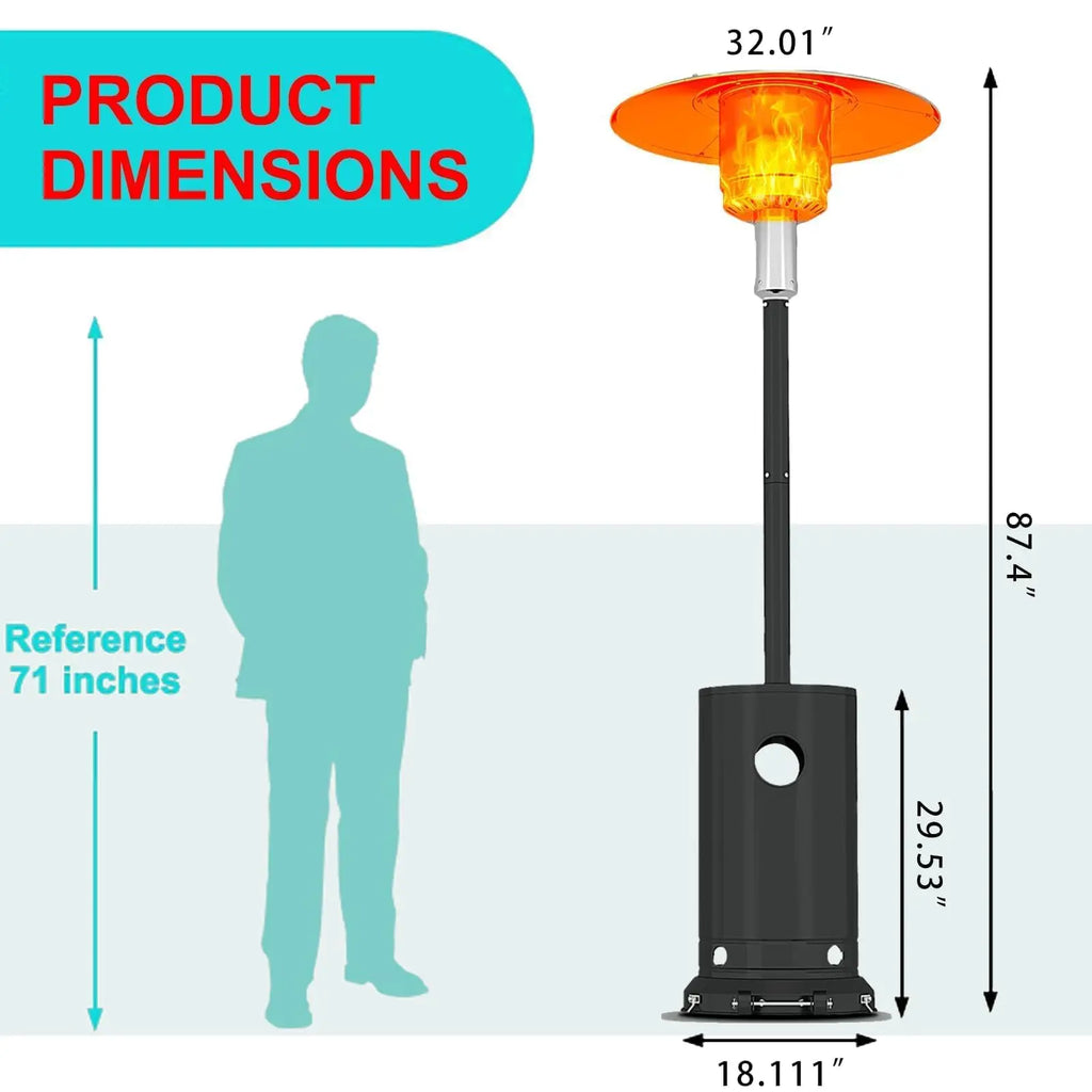48000 BTU Propane Patio Heater Wind-Resistant Outdoor Heater With Triple Safety Protection Removable Wheels & Round Cover