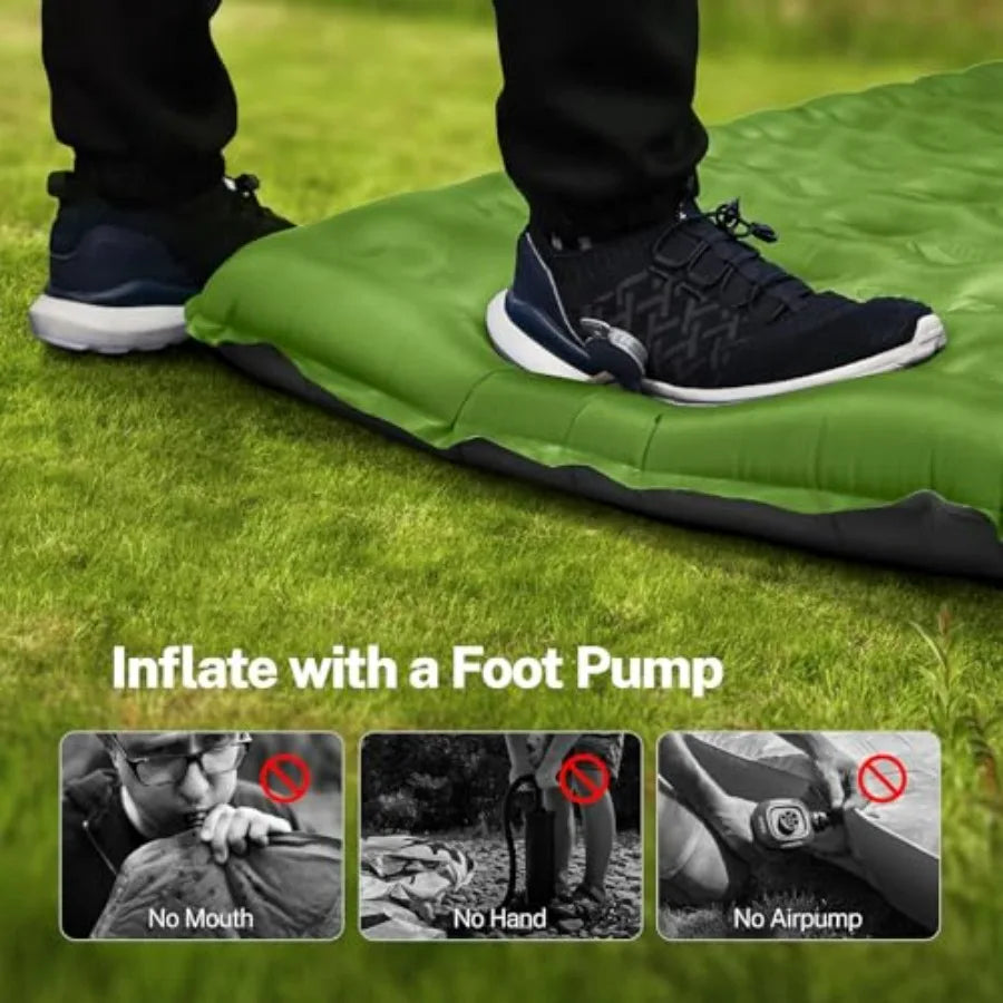 Double Sleeping Pad for Camping, 6" Extra-Thick Reinforced Camping Pad with Pillows and Built-in Pump