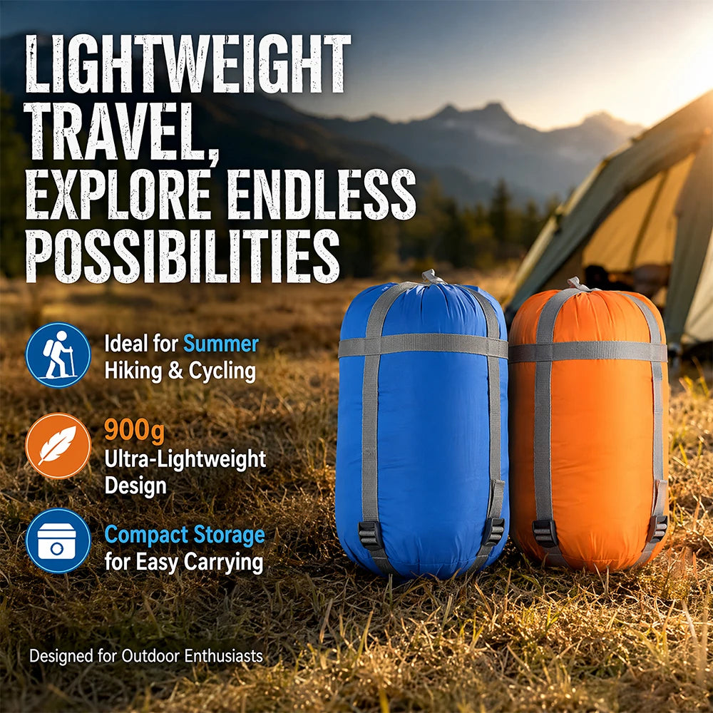 Sleeping Bag 40D Ripstop Nylon Shell Synthetic Fiber Fill Lightweight Portable Camping for Adults