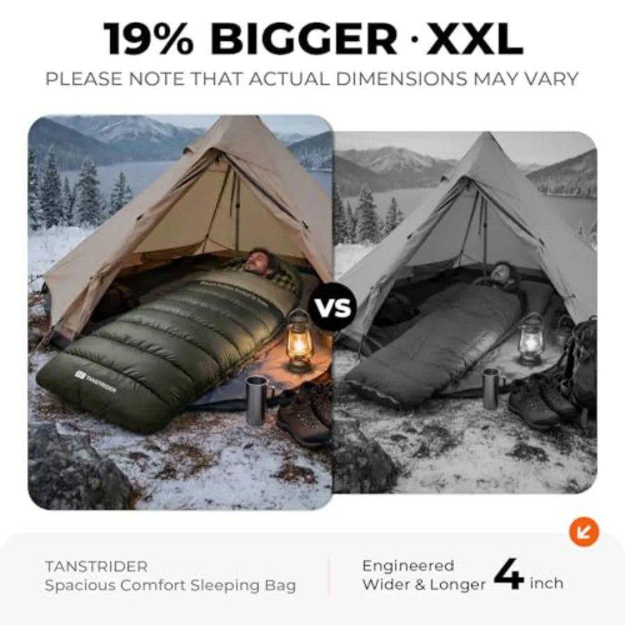 Cotton Flannel XXL Cold Weather Sleeping Bags for Adults Big and Tall, 90x39 Inch 4 Season Camping
