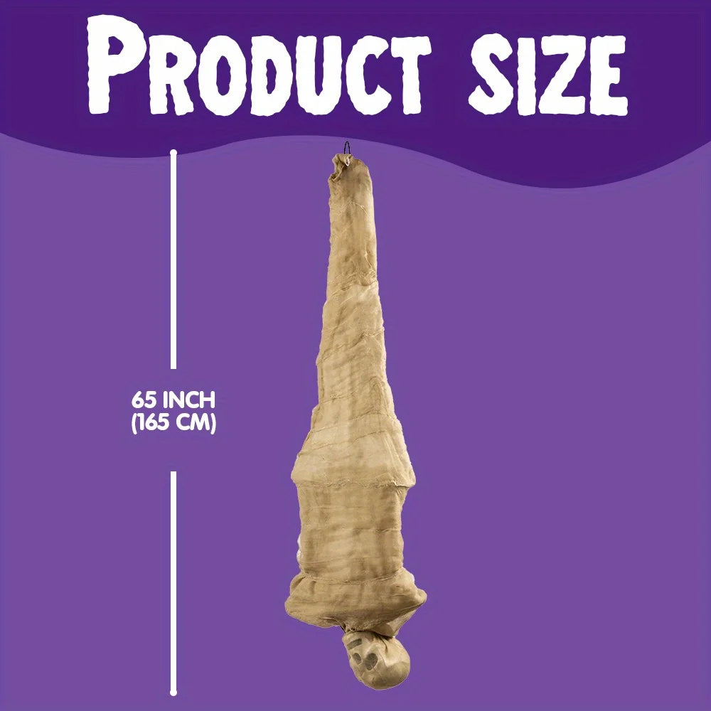 65" Halloween Decoration Cocoon Corpse Animated Hanging Dead Body Prop Spooky Sound for Yard, Haunted House