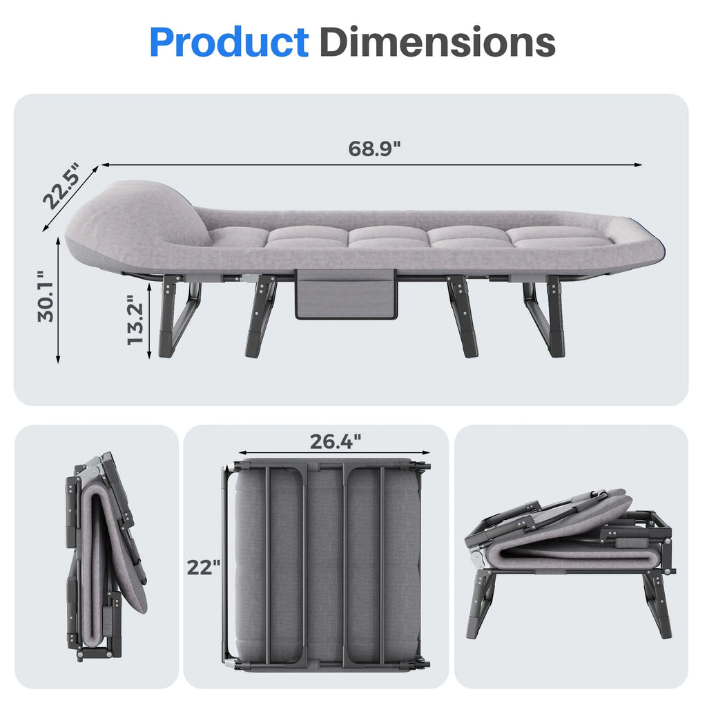 Adjustable Folding Camping Bed with Mattress  Lightweight Camping Cot with Carry Bag 6 Angles