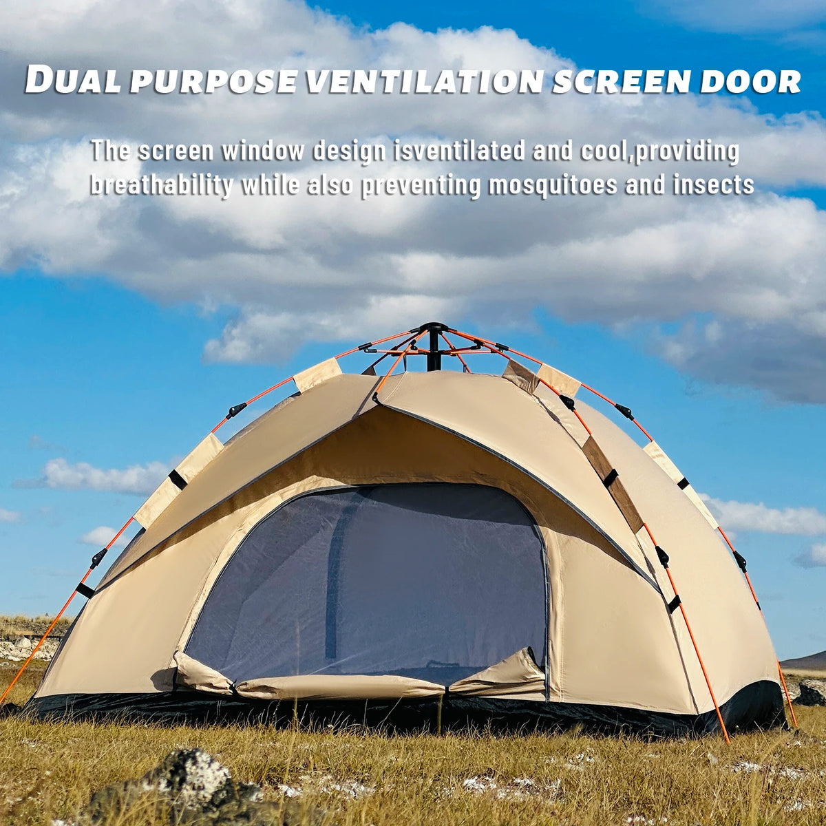 2-4 Person Automatic Pop Up Camping Tent, Quick Setup Portable Windproof Tent, Lightweight Backpacking Shelter for Outdoor