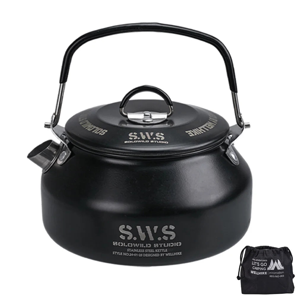 0.8L Portable Hiking Coffee Kettle 304 Stainless Steel Ultralight Outdoor Camping