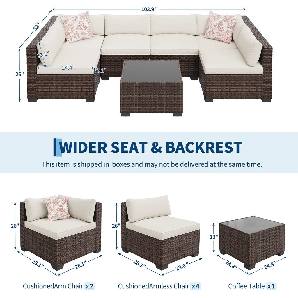 7-Piece Outdoor Patio Furniture Sectional Sofa Set With Ottoman & Storage Table Conversation Set Poolside Backyard