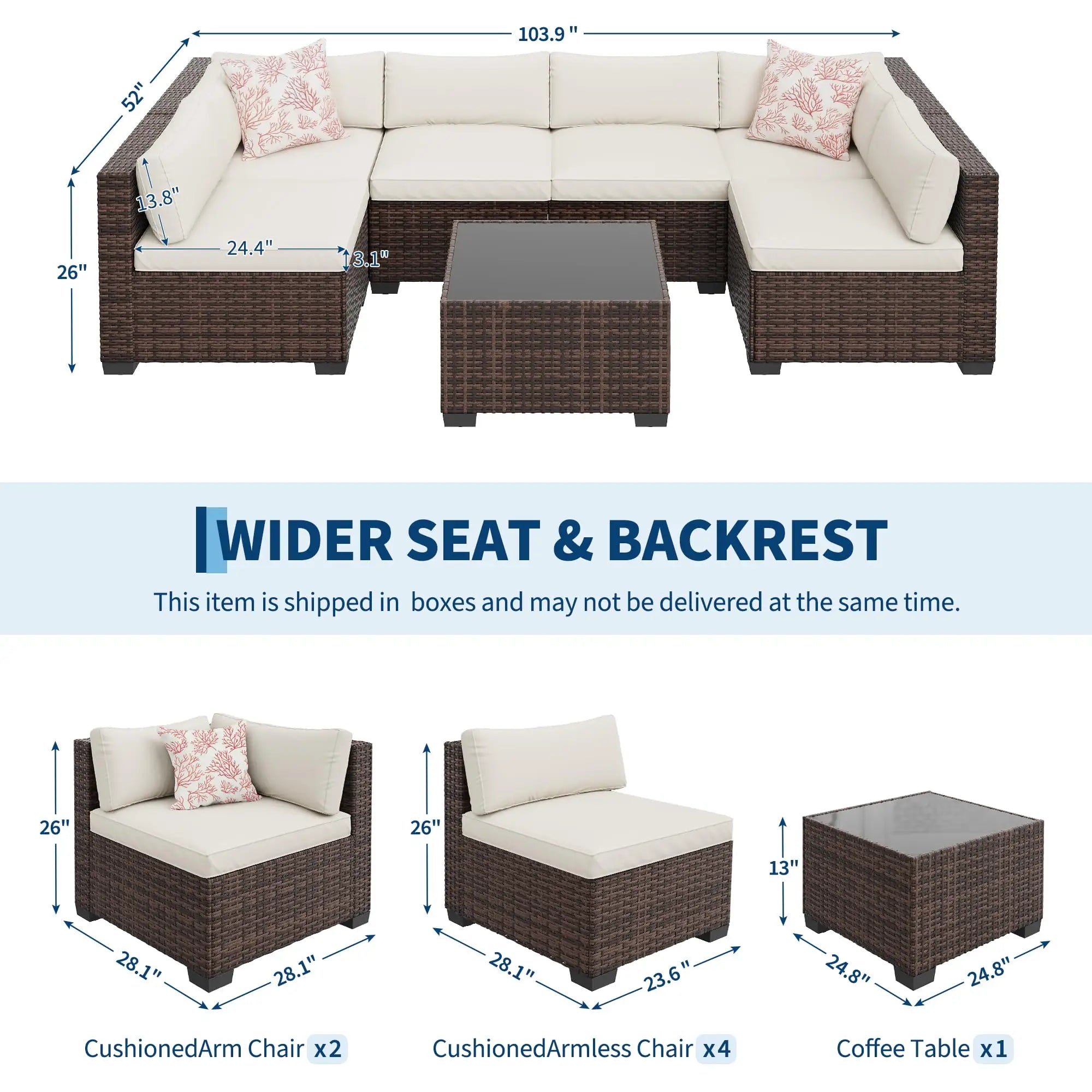 7-Piece Outdoor Patio Furniture Sectional Sofa Set With Ottoman & Storage Table Conversation Set Poolside Backyard