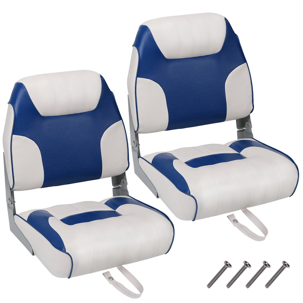 2 Pack Folding Boat Seats Low Back, Fishing Boat Seat with Thickened Sponge Padding, Weather-Resistant Captain Chairs