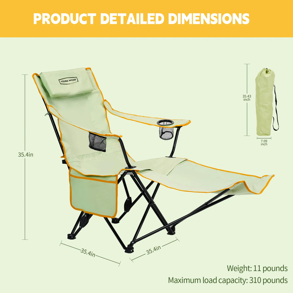 2-in-1 Reclining Camping Chair with Footrest, Foldable Outdoor Lounge Chair with Cup Holder