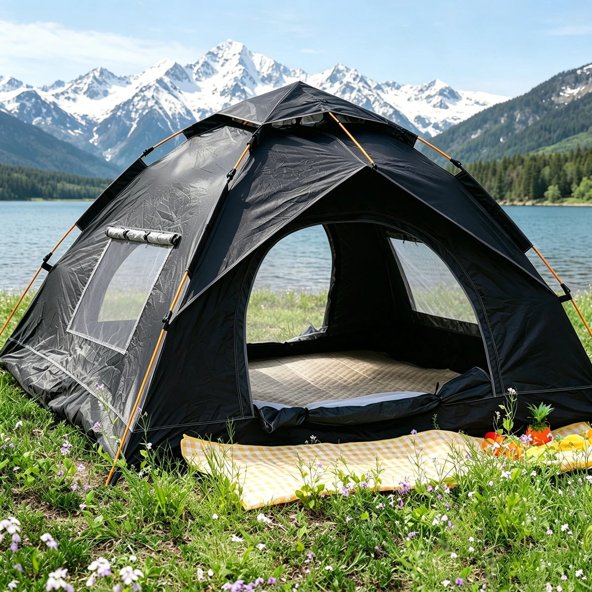 1-3 Person Pop Up Camping Tent, 60s Fast Setup Dual Door Portable Dome Tent with Storage Bag for Backpacking Hiking