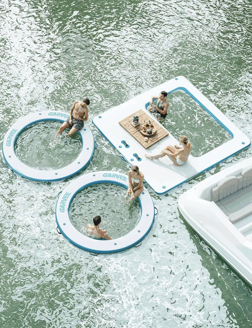 Round Inflatable Floating Platform, PVC Water Float Dock for Lake Pool and Boat, 8 x 8 ft Floating Island with 6 ft Open Center