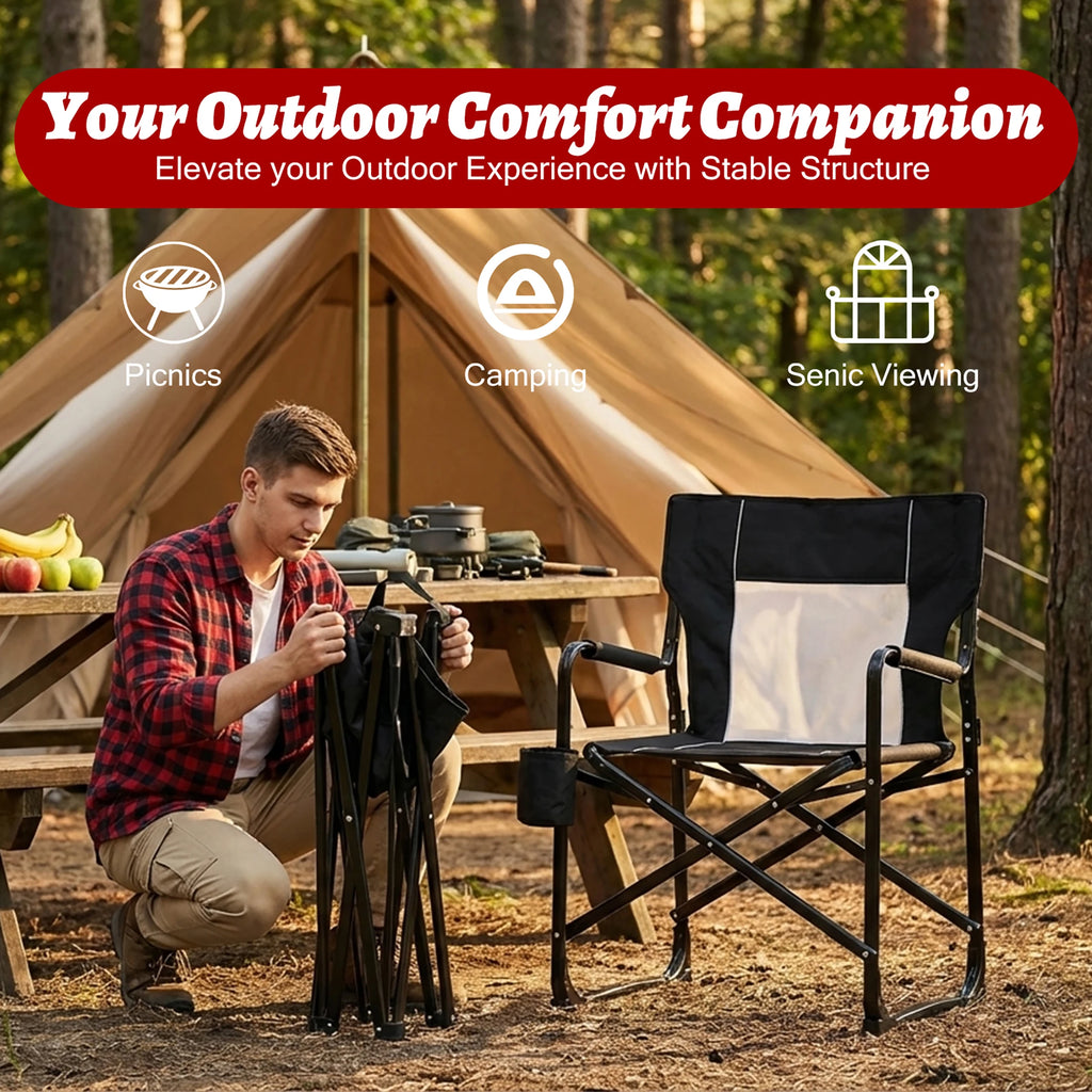 Outdoor Folding Portable Camping Chair Mesh Back Waterproof Armrests Sturdy Frame Foldable Seat