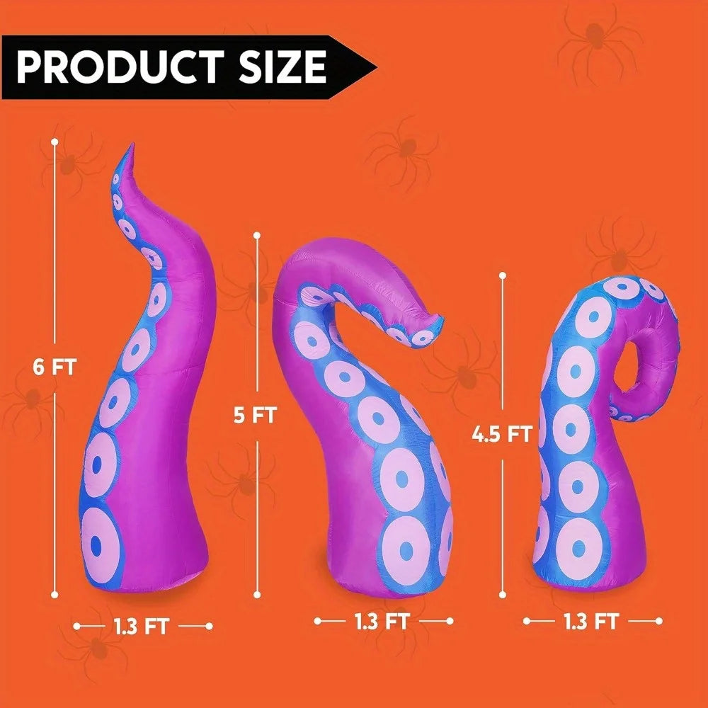 3 Pcs Octopus Tentacle Halloween Inflatables Outdoor Window Decorations Build-in LEDs Halloween Front Door Window Roof Prop
