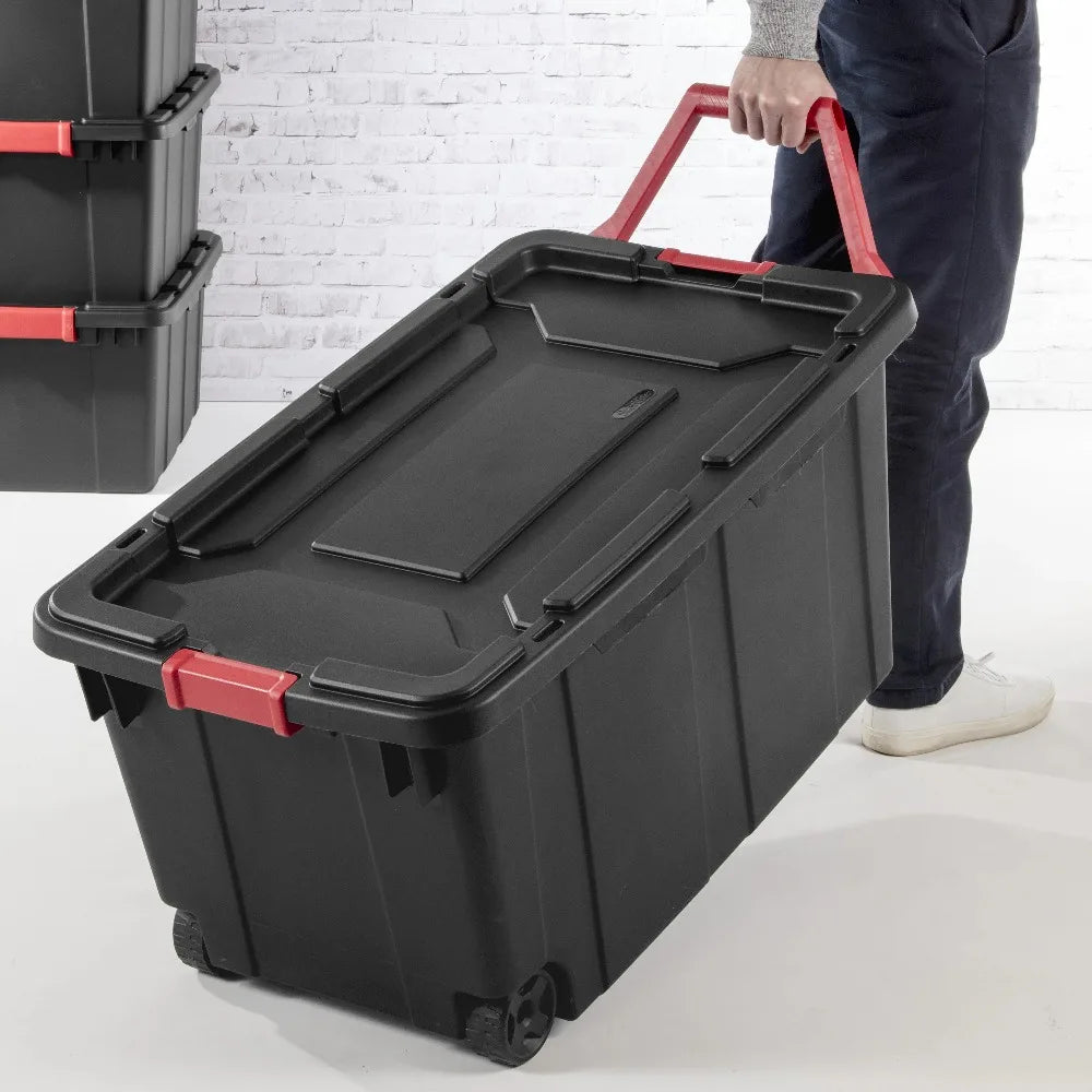 Extra Large Storage Bin, 40 Gallon Wheeled Plastic Storage Container with Handle, Black, Pack of 2