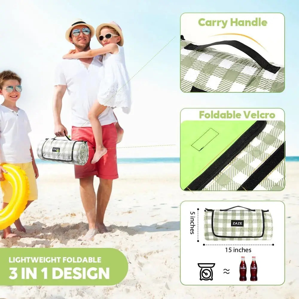Extra Large Picnic Outdoor Blanket, 80''x80'' Waterproof Gingham Picnic Mat or Beach Camping Grass