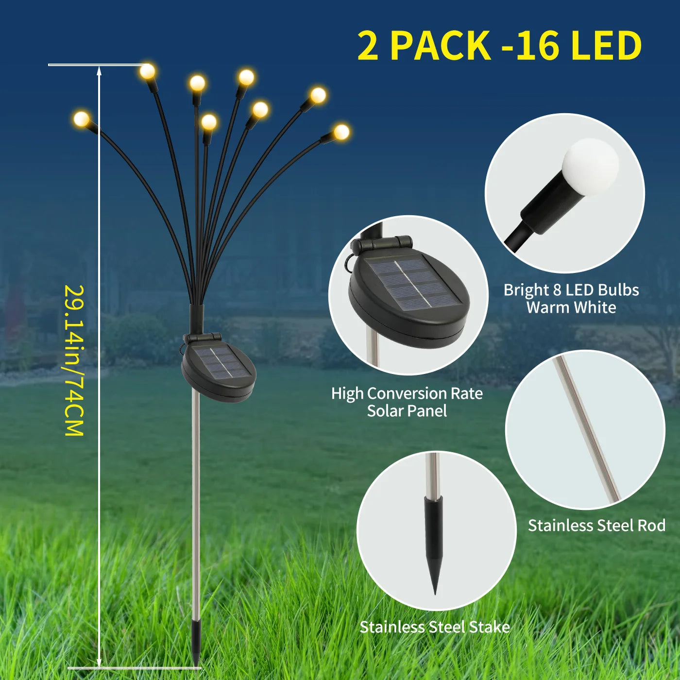 8-Head Solar Firefly Lights Outdoor Garden LED Waterproof